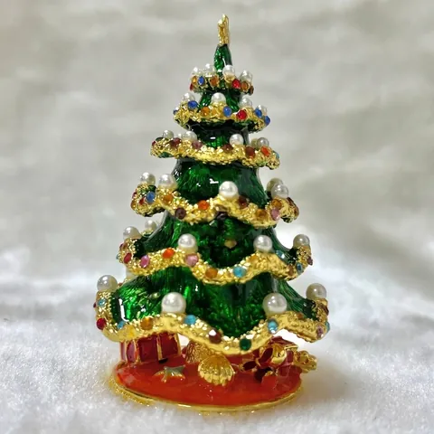 Vintage Emaille Weihnachtsbaum Schmuckschatulle Legierung Schmuckkästchen Mit Strass Stern Heimtextilien Ornamente Geschenk Zu Weihnachten