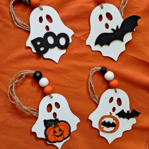 Halloween Ghost Wooden Hanging Decoration Cute Ghost Pumpkin Bat Tiered Tray Decor Table Sign For Halloween Party Home Decor