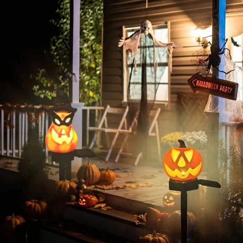 Halloween Solar Pumpkin Lights Outdoor Waterproof Garden Decor Stakes Warm White LED Lanterns for Path Yard Party Supplies