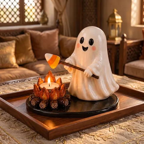 Halloween Geist Mumie Lagerfeuer Teelichthalter Harz Cartoon Figur Kerzenständer Für Tischdeko Home Party Ornament