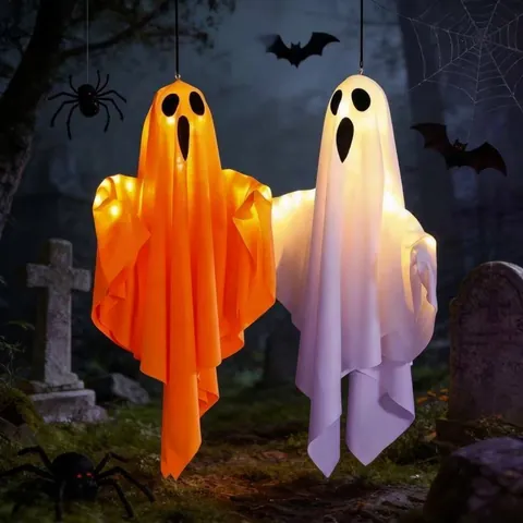 Halloween Hanging Ghost Decoration With LED Light Glowing Ghost Ornament For Yard Window Home Party Supplies Festive Decor