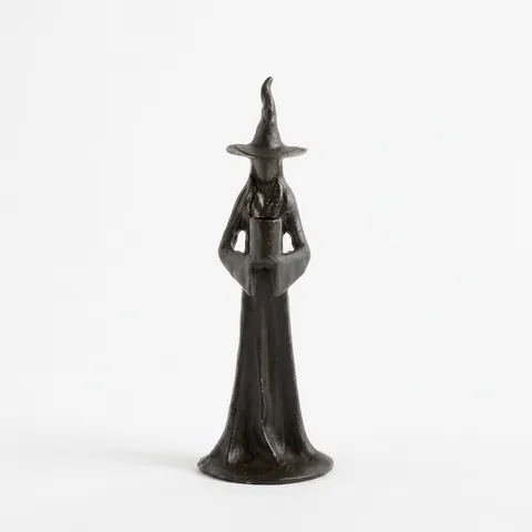 Handmade Black Witch Statue Candle Holder Halloween Resin Desktop Decoration Gothic Witch Figurine For Home Party Decor