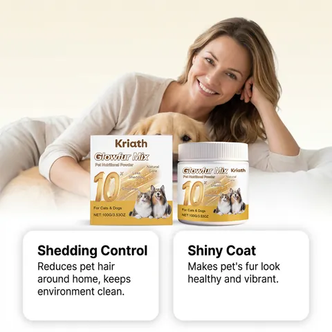 Kriath Pet Skin And Coat Care Nutritional Powder For Dogs And Cats Natural Shedding Control And Shiny Fur Pet Supplement