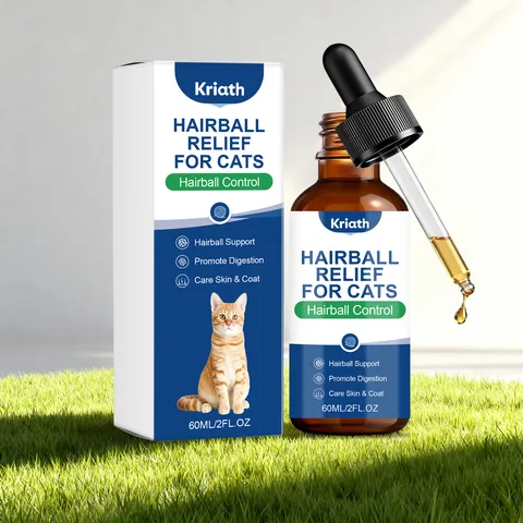 Kriath Cat Hairball Relief Drops Omega Hemp Seed Oil Skin Coat Care Supplement Gentle Daily Pet Health Tonic Luster Smooth