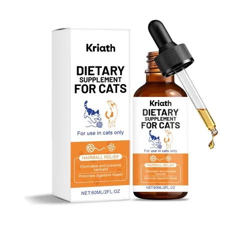 Kriath Hairball Relief Digestive Health Liquid Drops For Cats Natural Pumpkin Flaxseed Oil Cat Supplement Digestive Support