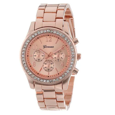 GENEVA Damen Mode Quarzuhr Lederarmband Strass Lünette Analog Armbanduhr Für Damen Casual Dress Schmuck