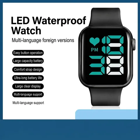 Fashion Minimalist LED Digital Square Watch For Students Kids Waterproof Electronic Touch Screen Sport Silicone Strap Wristwatch