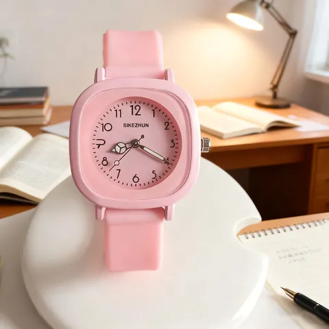 Minimalistische Quadratische Quarzuhr Für Damen Koreanischer Stil Silikonarmband Uhr Mit Geschenkbox Armband