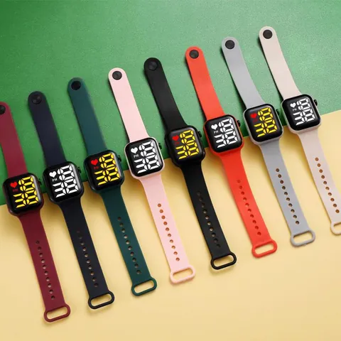Minimalistische Quadratische Kunststoff LED Digitaluhr Casual Wasserdicht Weiches Gummiband Elektronisches Armband Für Kinder Paare Unisex