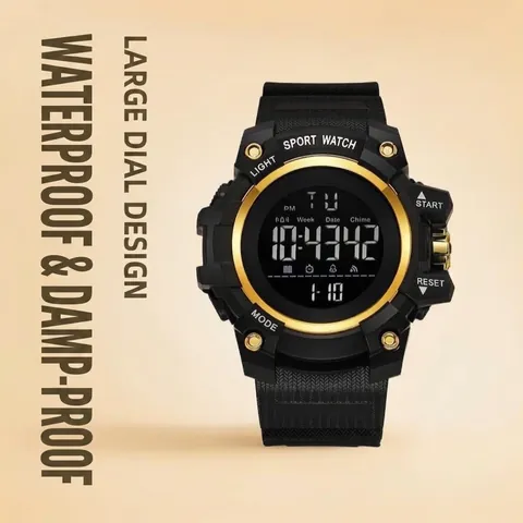 Men Waterproof Digital Sport Watch Large Dial Outdoor Wristwatch with LED Backlight Alarm Chronograph TPU Strap Fashion Watch