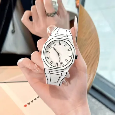 Reloj de Cuarzo Creativo Estilo Cómic 2D Para Estudiantes Unisex Correa de Silicona Bisel Octogonal Moda