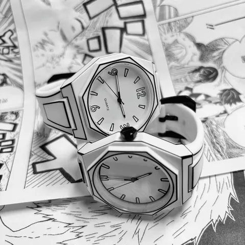 Reloj de Cuarzo Creativo Estilo Cómic 2D Para Estudiantes Unisex Correa de Silicona Bisel Octogonal Moda