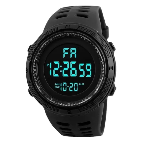 Men's Digital Sports Watch Large Screen LED Backlight Multi-function Waterproof Alarm Calendar PU Strap Resin Wristwatch