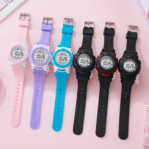 Montre de Sport Numérique pour Enfants et Étudiants Montre Électronique Multifonctionnelle Lumineuse Avec Bracelet en Silicone Résistante à l'Eau