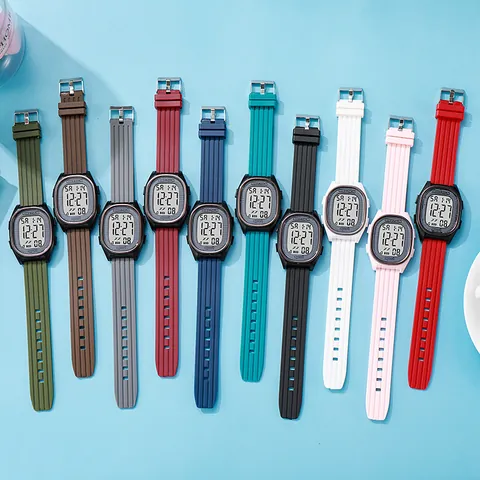 Reloj Deportivo Digital Cuadrado Multifunción Resistente al Agua Luminoso Alarma Cronómetro Correa de TPU Reloj Electrónico para Estudiantes