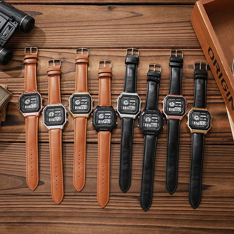 Reloj Electrónico Digital para Hombres Mujeres Hora Mundial Luminoso Alarma Impermeable Deporte Reloj de Pulsera Cuadrado Moda Estudiantes