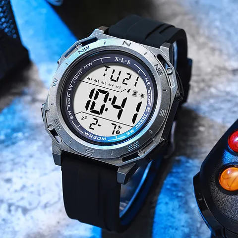 Men Digital Sports Watch Waterproof Outdoor Electronic Wristwatch With Alarm Countdown LED Backlight Silicone Strap ABS Case For Students Teens