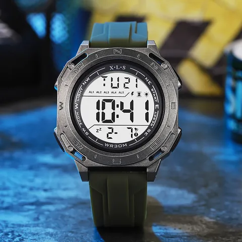 Men Digital Sports Watch Waterproof Outdoor Electronic Wristwatch With Alarm Countdown LED Backlight Silicone Strap ABS Case For Students Teens