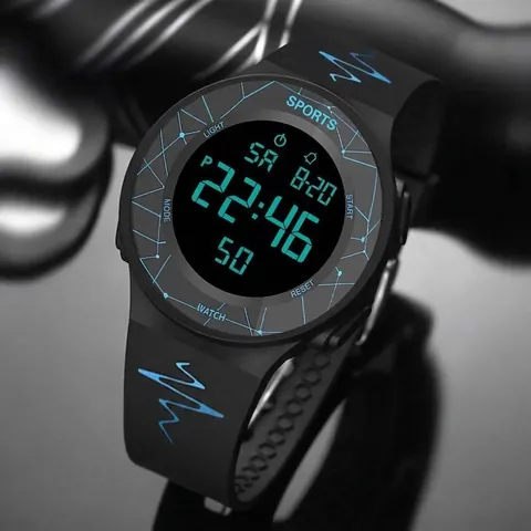 Fashion Digital Sports Watch for Teens Kids Waterproof 5ATM LED Backlight Alarm Calendar Silicone Strap Electronic Wristwatch