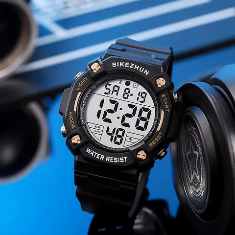 Men's Outdoor Sport Digital Watch Multi-functional Waterproof LED Luminous Electronic Watch with TPU Strap for Students