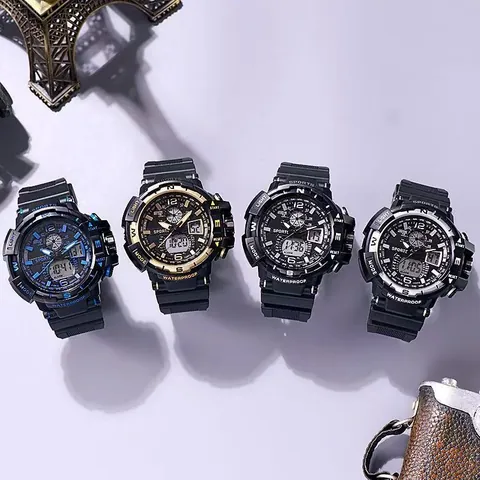 Multi Functional Outdoor Sports Dual Display Electronic Watch LED Night Light Waterproof Large Dial Wristwatch for Men Women