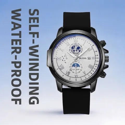 Reloj de Cuarzo Multifunción para Hombre MLSNA Resistente al Agua Calendario Luminoso Correa de Silicona Deportivo Casual Fase Lunar Números Romanos Joyería de Hombre