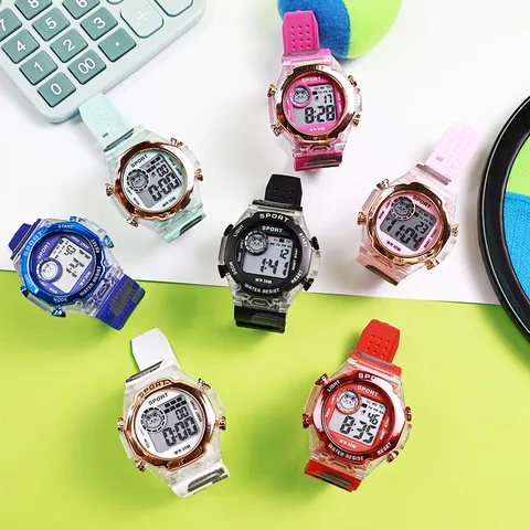 Kids Digital Sports Watch for Girls Waterproof Luminous Electronic Watch with Alarm Camouflage TPU Strap Students Wristwatch