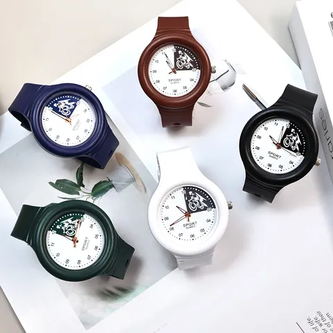Preppy Large Dial Analog Electronic Watch Waterproof Cartoon Sports Wristwatch Silicone Strap Minimalist Students Casual Watch
