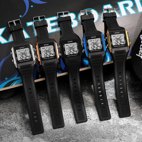 Digital Sport Watch For Teenagers Minimalist Waterproof LED Backlight Alarm Chronograph Plastic Resin Wristwatch For Boys Girls