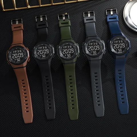 Men Sport Digital Watch Waterproof LED Backlight Multi Function Large Dial Outdoor Hiking Wristwatch Casual Plastic Wrist Watch