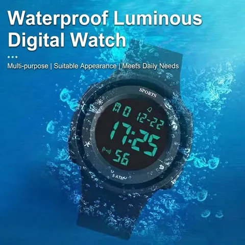 Fashion Digital Sports Watch for Teens Kids Waterproof 5ATM LED Backlight Alarm Calendar Silicone Strap Electronic Wristwatch