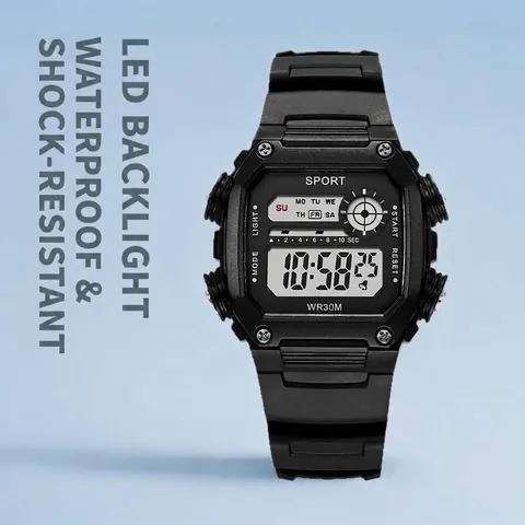 Men Retro Square Digital Watch Waterproof Outdoor Sports Wristwatch LED Backlight Alarm Chronograph Fashion Student Watch