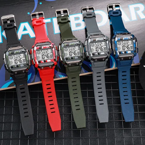 Square Digital Sports Watch For Men Women Waterproof Camouflage Large Screen LED Electronic Wristwatch With Alarm Night Light