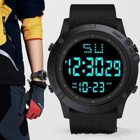 Men's Digital Sports Watch ABS PVC Waterproof Large Dial Luminous Alarm Chronograph Outdoor Casual Student Wristwatch