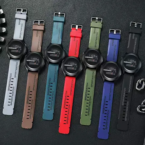 Outdoor Sport Digital Watch Waterproof Luminous LED Display Plastic Case Resin Strap Multi-functional Electronic Wristwatch For Men Women
