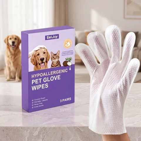 Toallitas de Guante EelJoy para Mascotas Hipoalergénicas Sin Enjuague Aroma a Coco para Limpieza y Cuidado del Pelaje de Perro Gato