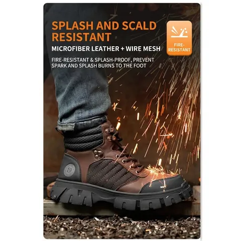 Men's Work Safety Shoes Steel Toe Anti-Smashing Anti-Puncture Insulated Wear-Resistant Microfiber Leather Canvas Industrial Boots