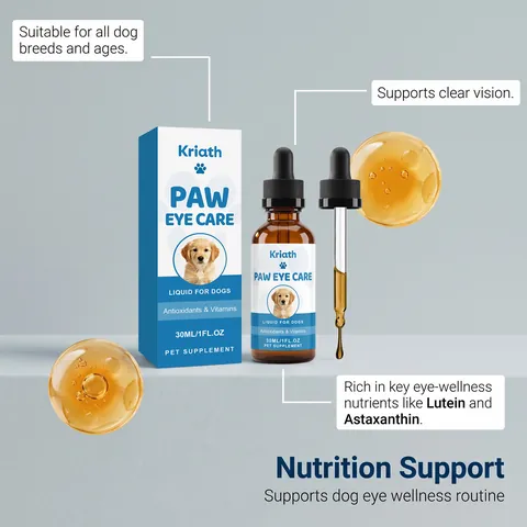Kriath Pet Dog Eye Care Liquid For Gentle Mild Daily Eye Cleaning And Vision Support Essential Pet Grooming Supplement