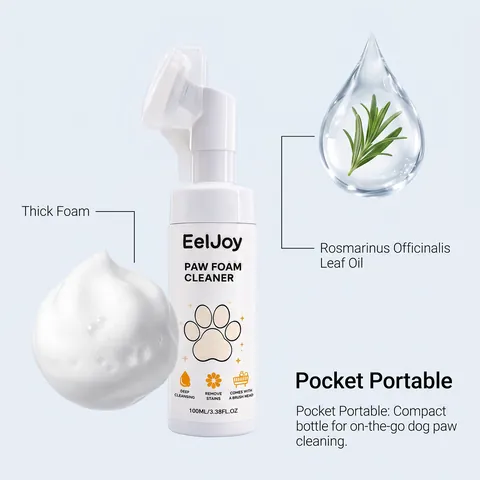 EelJoy Espuma Limpiadora de Patas de Perro Con Cabezal de Cepillo de Masaje de Silicona Limpieza Suave Solución Desodorante para Cuidado de Patas Sin Enjuague