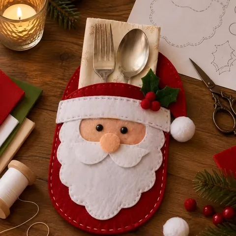 Christmas Cutlery Holder Felt Embroidered Santa Reindeer Tree Table Decoration Fork Spoon Bag For Party Dinner Home