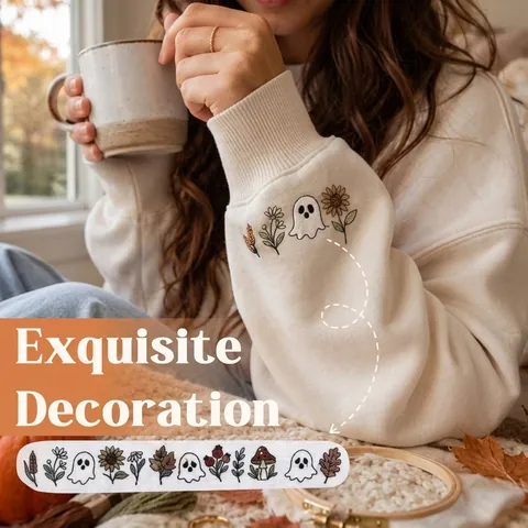 Σετ Σχεδίων Κεντήματος Halloween DIY Κεντημένο Φάντασμα Κολοκύθα Σκελετός Νυχτερίδα Πολυεστερικά Μπαλώματα για Ρούχα Καπέλο