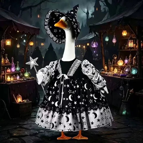 Halloween Porch Gans Kleding Voor Tuin Werf Decor Heks Outfit Met Hoed Toverstaf Terug Naar School Stijl Gans Jurk Ornament