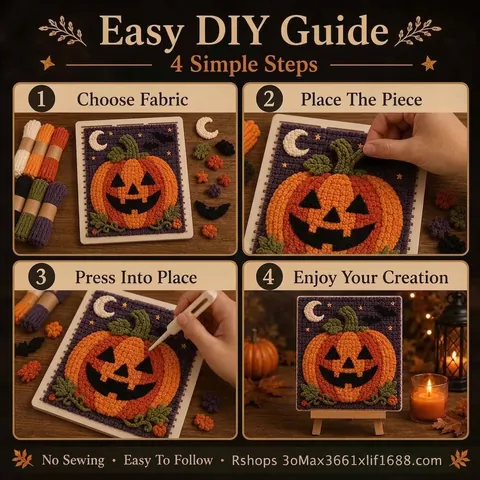 Halloween No-Sew Punch Needle DIY Kit American Style Cartoon Pumpkin Ghost Skull Embroidery Kit Yarn-Dyed Knit Fabric Craft Kit