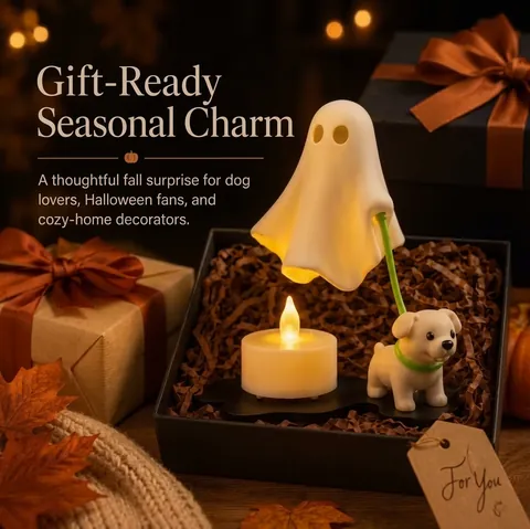 Estatua de Perro Fantasma de Halloween Luz Nocturna LED Figurita de Perro Caminando de Resina Adorno de Escritorio para Decoración Festiva