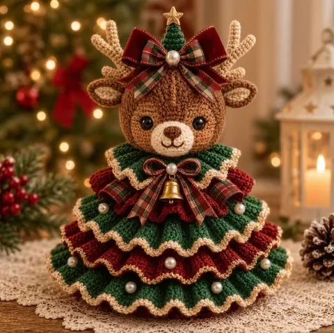 Kit Fai da Te Albero di Natale all'Uncinetto Fatto a Mano Motivo Mucca Highland Renna Pecora Gatto Gufo Volpe Cane Decorazione Natalizia
