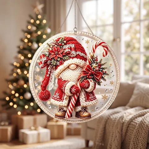 DIY Diamond Painting Christmas Art Kit For Home Decor Gnome Santa Claus Pattern Acrylic Pendant Xmas Hanging Decoration Gift