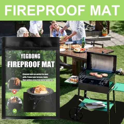 Outdoor Fireproof Mat for Fire Pit Grill BBQ Lawn Deck Protector Black Rectangular Heat Resistant Pad for Camping Fireplace