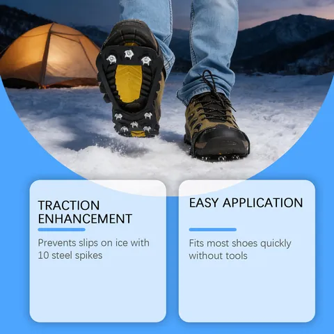 Outdoor Ice Cleats Anti-Slip Shoe Spikes Crampons PE Stainless Steel Gripper For Winter Walking Hiking Mountain Climbing Professional Traction Cleats