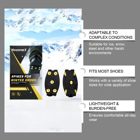 HOZONEX 5 Zähne Rutschfeste Steigeisen Für Schuhe Winter Schnee Eisgriffe Traktionsspikes Crampons Für Outdoor Wandern Gehen