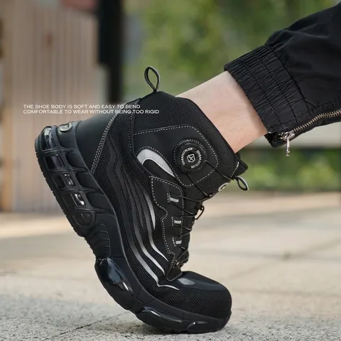 Zapatos de Seguridad de Caña Alta para Hombre Puntera de Acero Anti-Perforación Botas de Trabajo Malla Transpirable Hebilla Giratoria